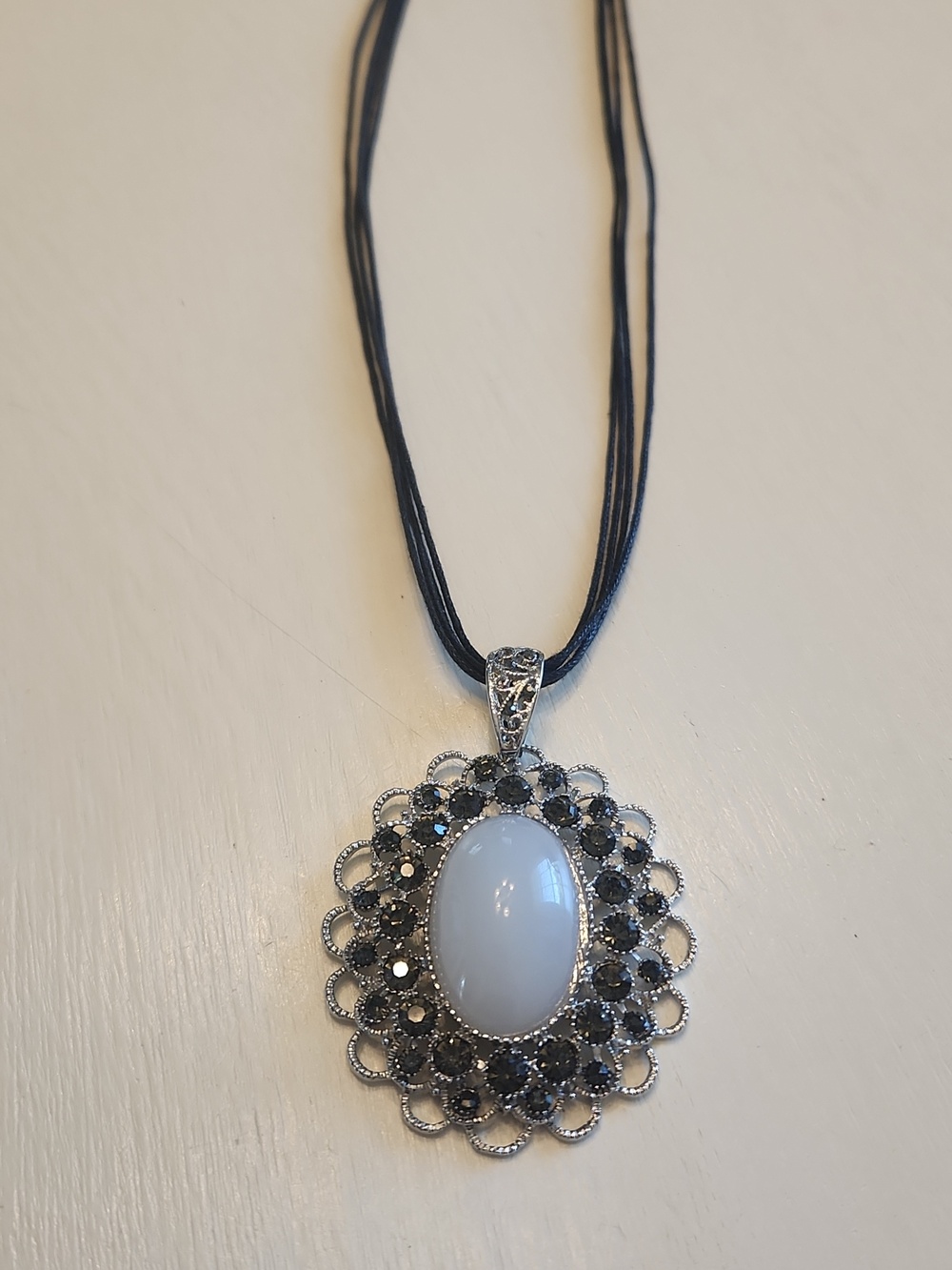 Silver Stone Antique Pendant Necklace